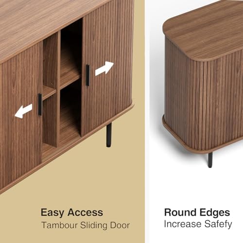 Buffet Sideboard Cabinet with Storage, Fluted Storage Accent Cabinet,Walnut