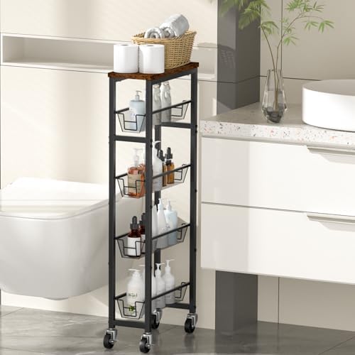 Honest Slim Storage Cart 4-Tier Slim Rolling Cart with Metal Frame and