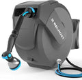 Retractable Garden Hose Reel, 1/2 in x 120 ft Wall Mount Heavy Duty Hose Reel with Any-Length Lock, Auto Rewind System, 180° Swivel Bracket, and 10-Pattern Nozzle for Garden, Dark Grey