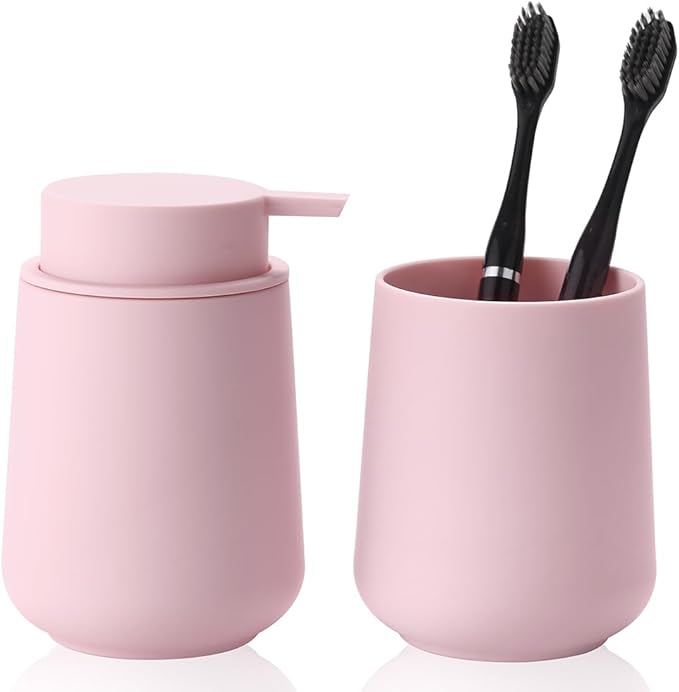 Matte Pink Bathroom Accessories 2 Piece Set Plastic Soap Dispenser and by KellyHome