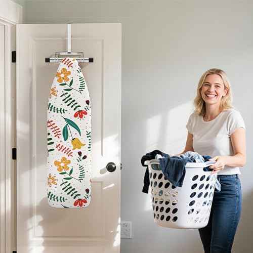Over The Door & Wall Mount Ironing Board Hanger with Removable Hook, Metal Ironing Board Holder Organizer Wall Rack for Y & T Shaped (Silver)