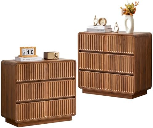 Fluted 3 Drawer Dresser, Walnut, 31.5" Wide, Mid Century Modern
