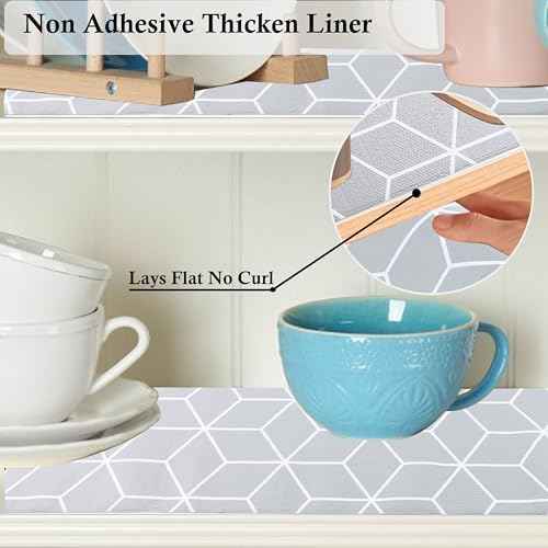 Shelf Liner for Kitchen Cabinets Non Adhesive 15 Inch Wide X 20 Ft Waterproof Cabinet Drawer Liners for Pantry Shelves Non Slip Strong Grip Mat for Closet Bathroom Cupboard Refrigerator Under Sink