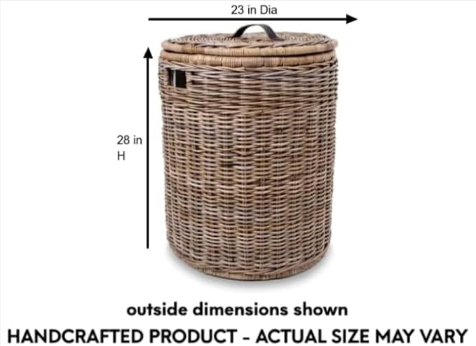 The Basket Lady Round Kubu Wicker Laundry Hamper, Extra Large, 23 in Dia x 28 - Image 3