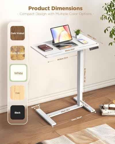24"x 16" Electric Overbed Table, Rolling Laptop Desk for Bed, White