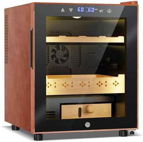 Cigar Humidor with Leather-50L Cooling & Heating Electric Humidor Cabinet, Smart Touch Control Humidity & Temper, Cigar Humidors wtih Spanish Cedar Wood, Digital Display, Safety Lock,Gift for Men