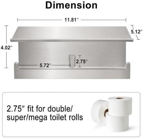 Double Toilet Paper Holder with Shelf,Idealmax Toilet Paper Holder Brushed Nickel,Large Commercial Toilet Paper Dispenser Phone Shelf, Wall Mounted Tissue Roll for Bathroom, Stainless Steel