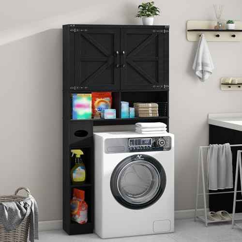 Vabches Over The Toilet Storage Cabinet with 2 Barn Doors, Pure Black