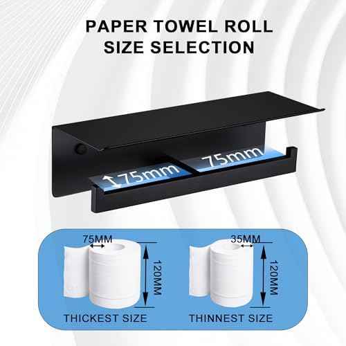 LANC Double Toilet Paper Holder with Shelf, Matte Black Commercial Toilet Tissue Roll Dispenser with Phone Shelf Stainless Steel for Bathroom, Kitchen, Apartments Wall Mounted, A8877MB