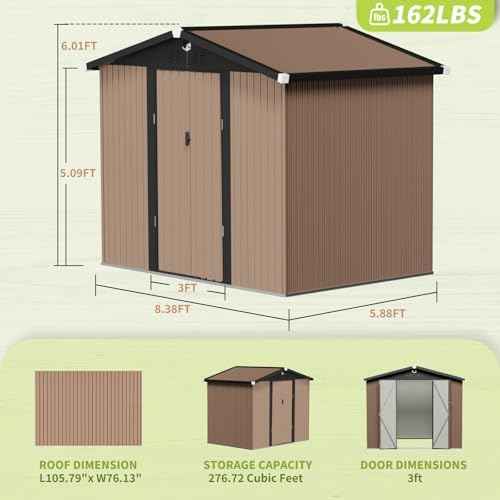 Metal Storage Shed, 8x6 Outdoor Storage Building,Large Backyard Garden Shed with Locking Door,Waterproof Outside Storage Shed with Lockable Doors