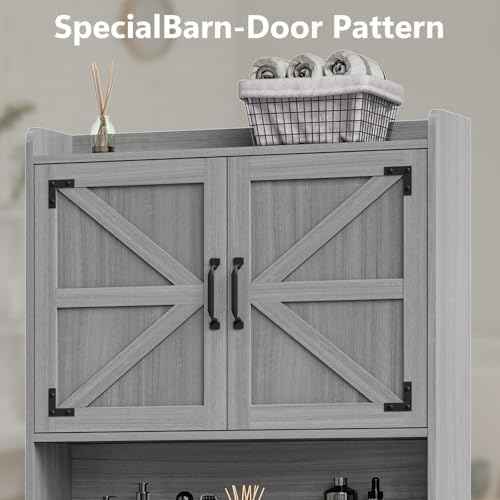 Vabches Farmhouse Over The Toilet Storage Cabinet with Barn Doors, Grey