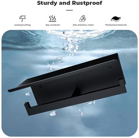 Double Toilet Paper Holder with Shelf, FreshGlow Tissue Holder Matte Black, Wall Mount Commercial Toilet Paper Dispenser Phone Shelf Stainless Steel, Tissue Roll for Bathroom