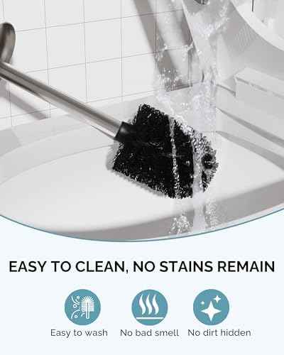 Toilet Brush and Holder Set, Stainless Steel Toilet Bowl Brush with Lid, Rust Proof Toilet Cleaner Brush with Caddy, Durable Bristles, Splash Proof, Ideal for Bathroom (1 Pack, Brushed Nickel)