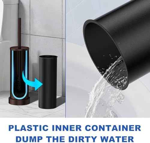 Toilet Brush and Holder Set: 304 Stainless Steel Heavy Duty Toilet Bowl Brush and Holder with Removable Inner Bowl and Splash Protection, Modern Long Handle Bathroom Cleaning Tool