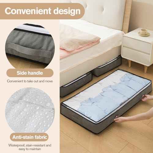 90L Under Bed Storage Containers, Foldable Grey Underbed Storage Bags - Closet Organizers and Storage Bins for Wrapping Paper, Blanket, Clothing, Comforter, Sweaters, Pillows, Linen Sheets