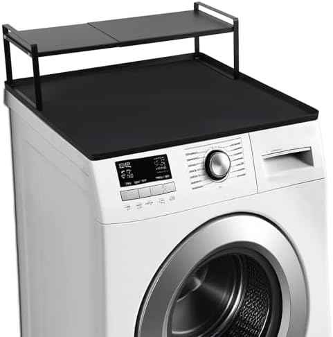 Washer and Dryer Countertop with Retractable Shelf and Silicone Mat, Universal Front Load Washer and Dryer Countertop Set, Washer Dryer Shelf with Mat for Laundry Room (Metal Shelf + Silicone Mat)