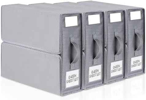 Bed Sheet Organizers and Storage, 4 Pack Sheet Folder Organizer, Linen Closet Organizer for Bedding Sheets, Duvet Covers and Pillow cases, Grey