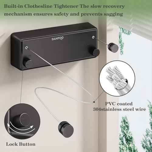 Danpoo Retractable Clothesline Outdoor Heavy Duty, 2x13.8ft Stainless