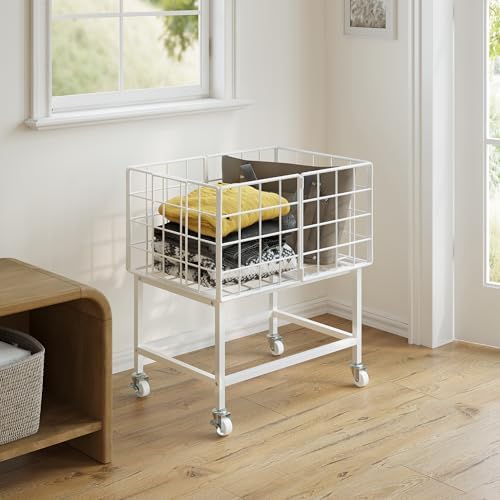 WOWLIVE Rolling Laundry Hamper, Metal Wire Frame Laundry Cart with Wheels