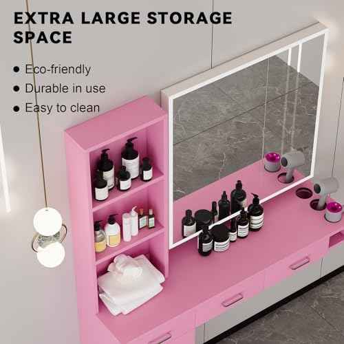 4ever2buy Pink Salon Stations for Hair Stylist, Wall Mount Barber Station