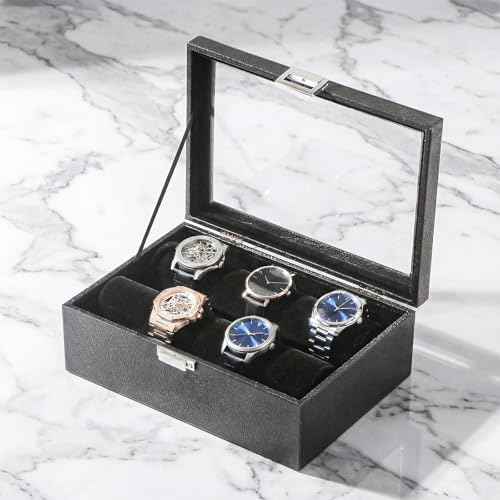 Bracelet Display Holder with Rods for Bangles Watches, Jewelry Organizer Box Storage Case with Clear Lid (Black)