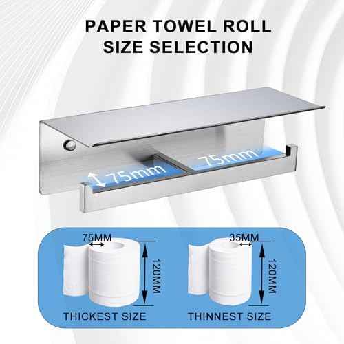 LANC Double Toilet Paper Holder with Shelf, Brushed Nickel Commercial Toilet Tissue Roll Dispenser with Phone Shelf 304 Stainless Steel for Bathroom, Kitchen, Hotel Wall Mounted, A8877BN