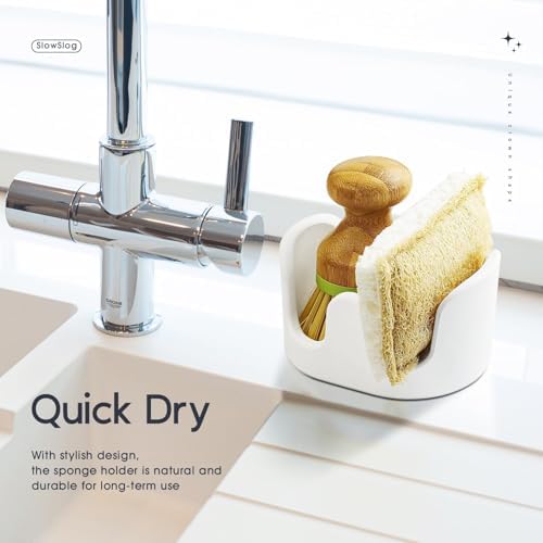 2 Pack Double Sponge Holder, Diatomite Stone Absorbent Sponge Stand