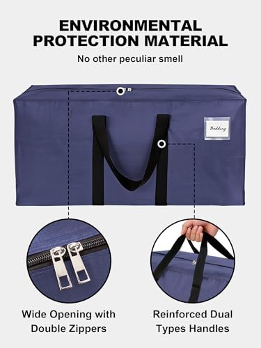 HOMESURE8 Pack 40 Gal Large Strong Moving Bags with Zippers & Carrying Handles - Water-Resistant - Heavy Duty Storage Tote for Space Saving, Fold Flat, Alternative to Moving Box (Blue)