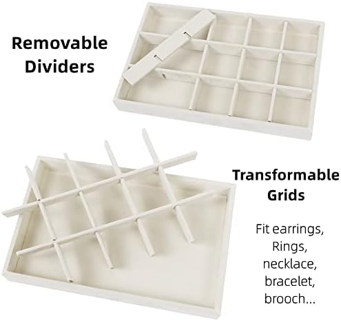 Set of 4 Stackable Jewelry Trays Organizer, Velvet Earring Organizer, Jewelry Organizer Showcase Display Drawer Organizer Storage, Earring Holder Necklace Bracelet Ring Accessary Organizers (Beige)