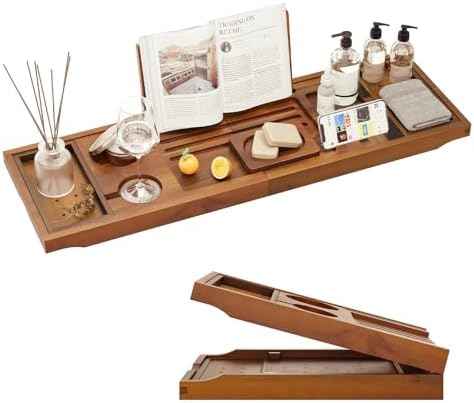 Premium Foldable Teak Bathtub Tray, Expandable Bath Tray for Tub, Luxury Bathtub & Bathroom Accessories