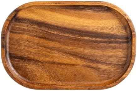 Acacia Oval Wooden Valet Tray for Men Women, Acacia Wood Serving Tray Key Dump Bedside Nightstand Dresser Organizer EDC Catch All Decorative Wooden Tray for Phone Wallet Keys Jewelry (12 x 7.9 Inch)