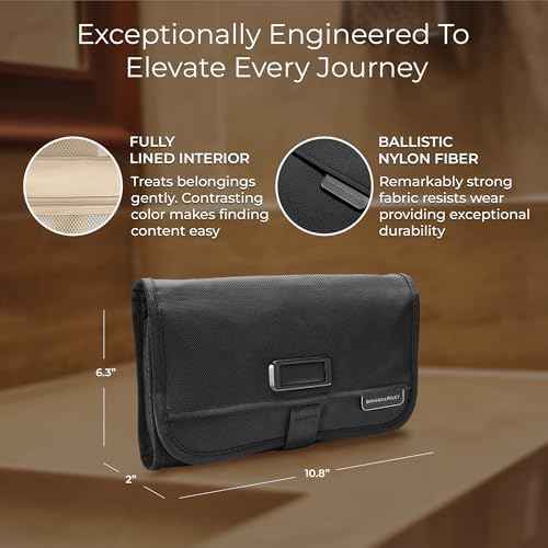 Briggs & Riley Slim Hangable Kit - Hanging Toiletry Travel Bags for Women & Men, Organizer for Vacation, Compact Dopp Kit for Bathroom Accessories, Makeup, & Skincare - Baseline Collection, Black
