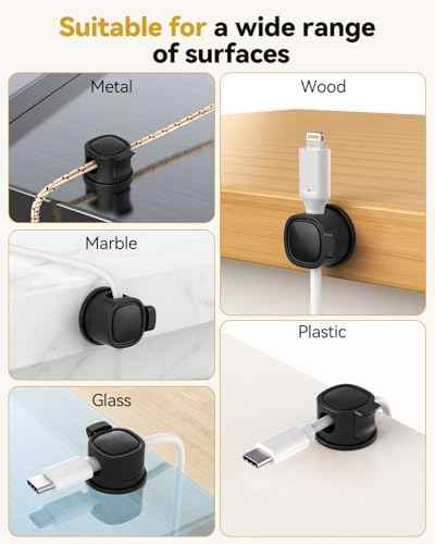 8Pack Rotatable Cord Organizer, INCHOR Cable Organizer, Spring Cable Clips with Clasp Lock, Smooth Adjustable Cord Holder for Nightstand Car Home Office (Black)
