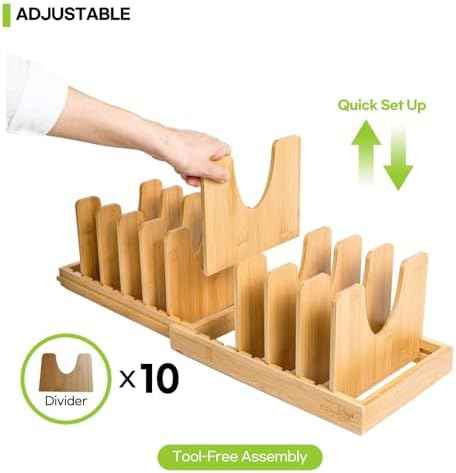 Pots and Pans Organizer under Cabinet Expandable Bamboo Pot Lid Holder Rack