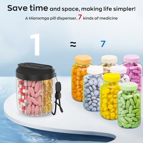 HIONXMGA Pill Bottle Organizer, Pill Dispenser Supplement Container Black