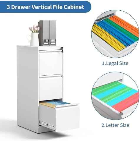 3 Drawer File Cabinet with Lock,Metal File Cabinet for Home Office