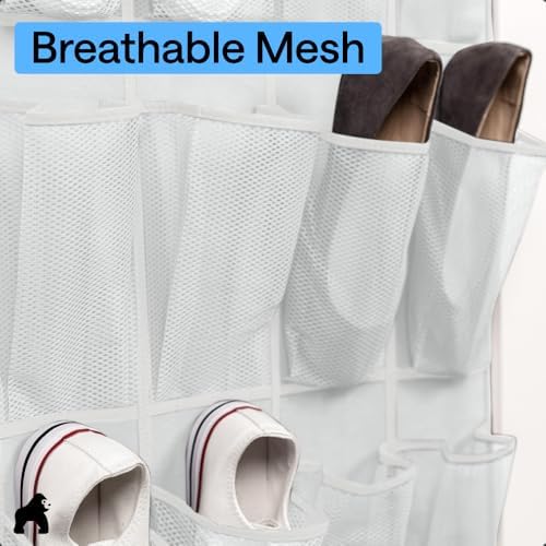 GORILLA GRIP Over the Door Shoe Organizer, 24 Large Pockets, White