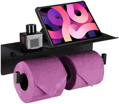 LANC Double Toilet Paper Holder with Shelf, Matte Black Commercial Toilet Tissue Roll Dispenser with Phone Shelf Stainless Steel for Bathroom, Kitchen, Apartments Wall Mounted, A8877MB
