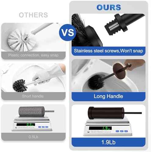 Toilet Brush and Holder Set: 304 Stainless Steel Heavy Duty Toilet Bowl Brush and Holder with Removable Inner Bowl and Splash Protection, Modern Long Handle Bathroom Cleaning Tool