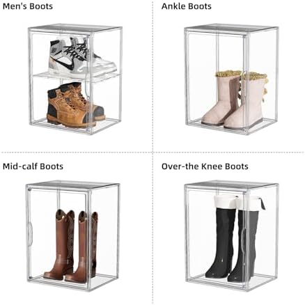 Clear Acrylic Display Case for Boot Storage Organizer Tall Boots Boxes Clear Plastic Stackable Shoe Organizer Box, For Sneakers, Heels, Figures, Handbag, Purse, XXX-L, 1 Pack