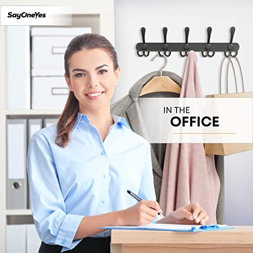 Coat Rack Wall Mount with 5 Tri Hooks – 16 Inch Stainless Steel Coat Hook Rack, Heavy Duty Wall Mounted Organizer for Coats, Hats, Towels, Robes, Bags, Scarves, Entryway, Bathroom - Black 2 Pack