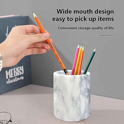 Marble Pencil Pen Holder for Desk,Makeup Brush Holder, Stand for Desk Marble Pattern Pencil Cup for Kids Durable Organizer Ideal Gift for Home, Office(gray).
