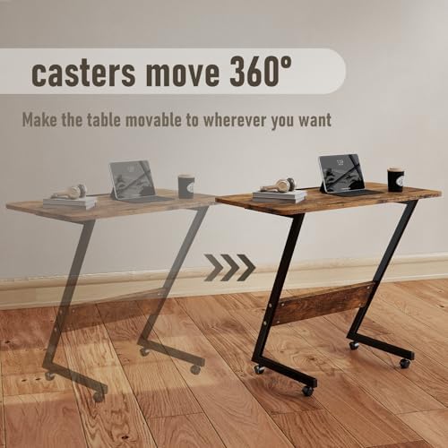 Funecy Overbed Bedside Table with Wheels,Small Desk Portable Rolling,Overbed Table Home Use, Portable Computer Desk,Movable Desk (Rustic Brown)