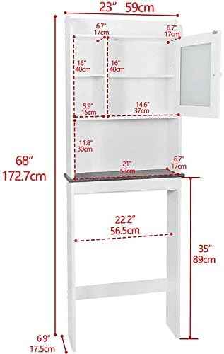 ZENY Over The Toilet Storage Cabinet, Bathroom Organizer with Adjustable Shelf and Double Doors, Freestanding Bathroom Space Saver Toilet Rack (White)