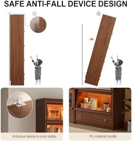 AQIMUELE Solid Wood Bookcase - 5-Tier Book case with 3 Color LED