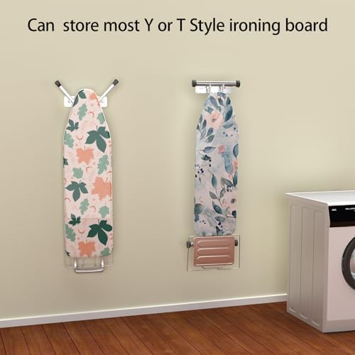 Ironing Board Holder, Ironing Board Hanger Wall Mount for Y or T Shaped, Laundry Rooms Stainless Steel Iron Board Hook with Adjustable Hooks