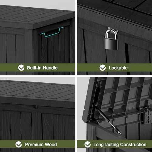 150 Gallon Resin Large Deck Box Organization and Storage Box for Patio, Outdoor Cushions, Garden Tools, Black | Hydraulic Pistons, Resin, Weatherproof