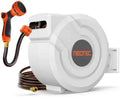 Upgraded Retractable Garden Hose Reel 1/2" x 130 ft 9 Pattern Nozzle Any Length Lock Wall-Mounted Automatic Slow Return 180° Swivel UV Resistant Heavy Duty Hose Reels for Outside