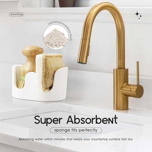 2 Pack Double Sponge Holder, Diatomite Stone Absorbent Sponge Stand