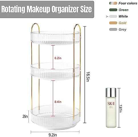 360 Rotating Makeup Organizer for Vanity, Bathroom Countertop Spinning Perfume Organizer, High-Capacity Cosmetic and Skincare Dresser Make Up Holder Rack (3 Tiers, White)